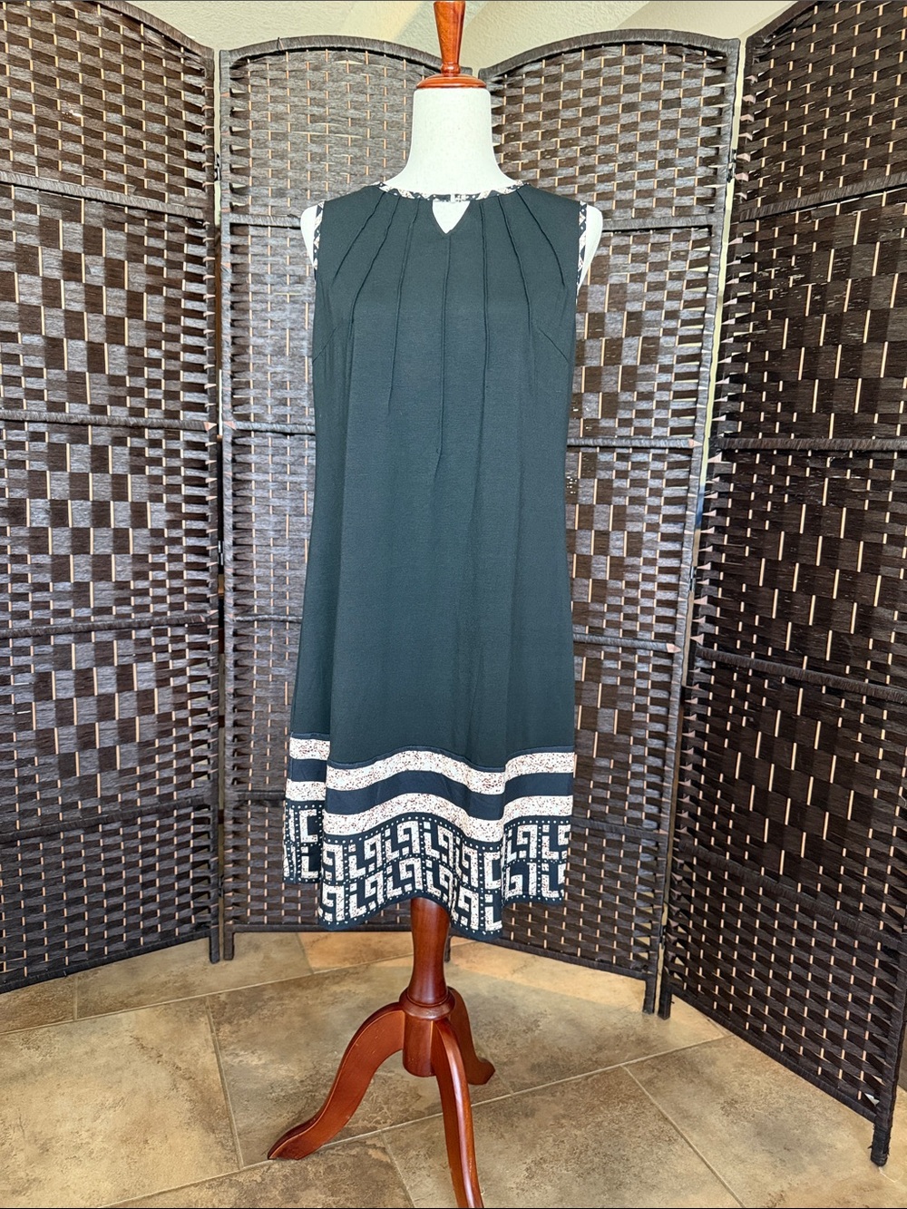 Sleeveless Black Shift Dress with Mosaic Hem. New! Never worn.